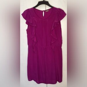 Silk magenta roots dress with flutter sleeves, lg